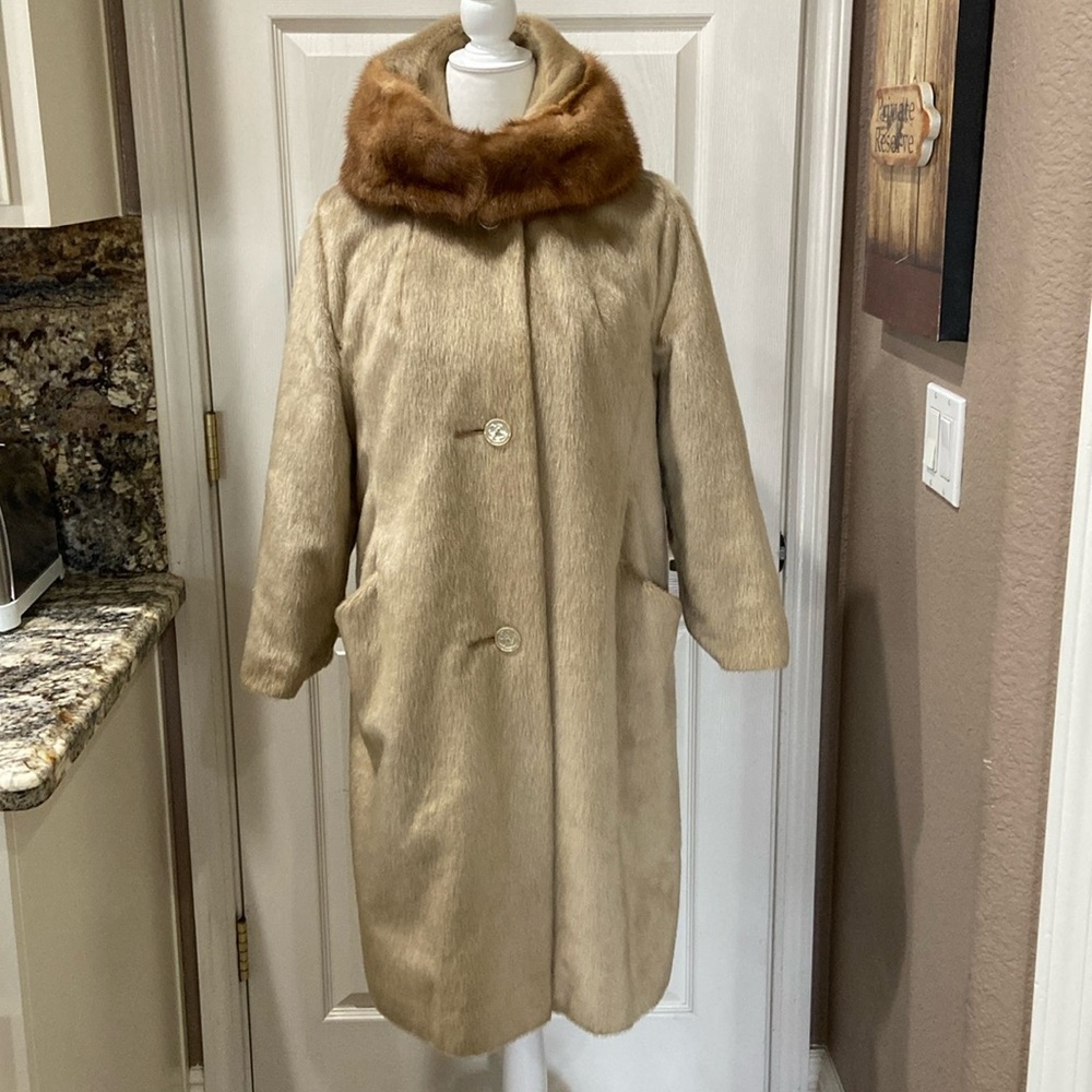 Vintage Brazotta womens brown and tan button up real fur coat